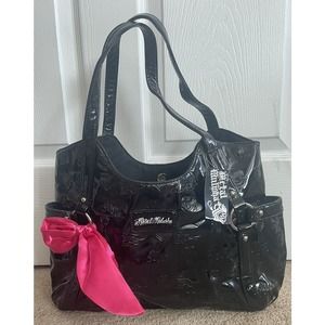 Metal Mulisha All Black Purse With Pink Bow Handbag NWT